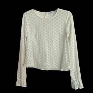 ANTHROPOLOGIE S Womens Belle Vere Ivory Blouse Sheer Ruffles Cropped L/S Lacy